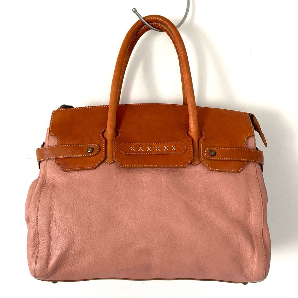 Sundance Brush Pink & Brown Leather Hand Bag Italy Made Boho Western Cottage